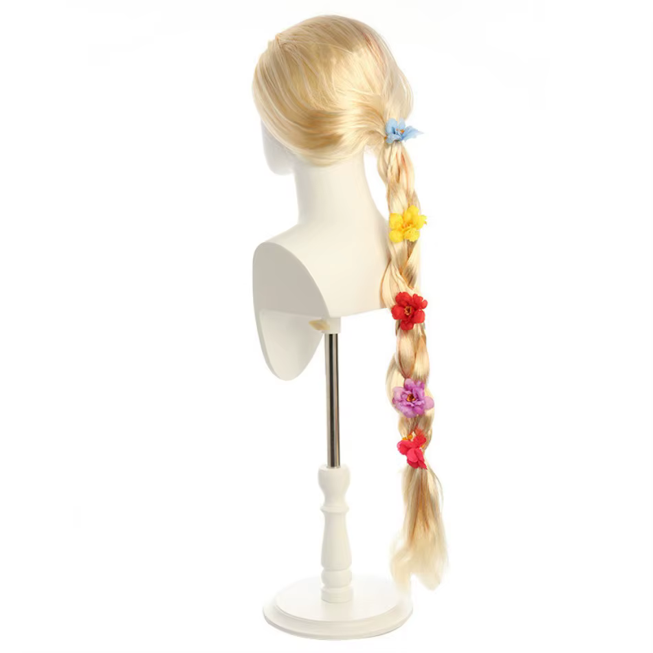 Enfants princesse Cosplay perruque filles raiponce habiller fleurs longue tresse