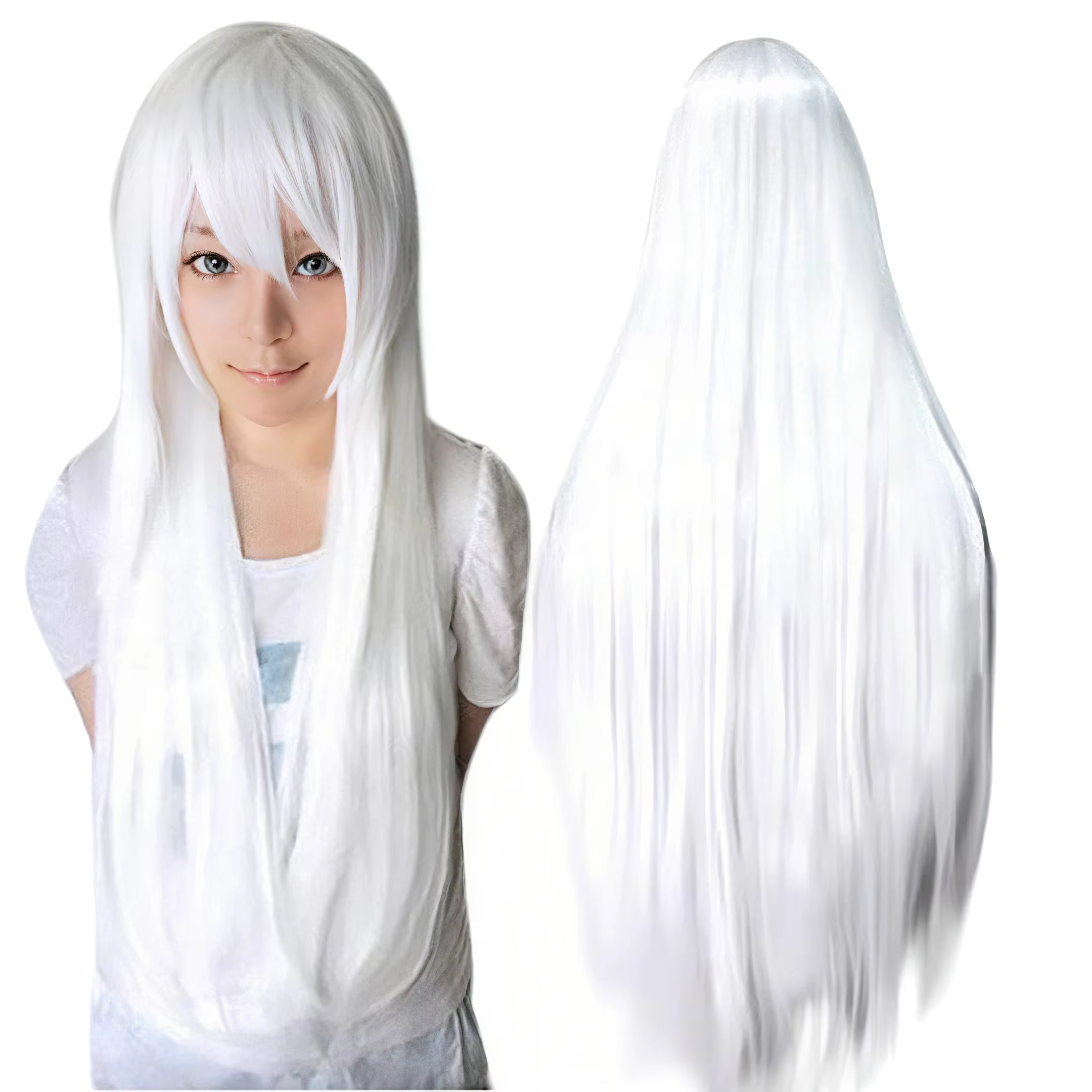 Perruque synthétique longue blanche argentée pour Anime Cosplay Halloween Costume fête