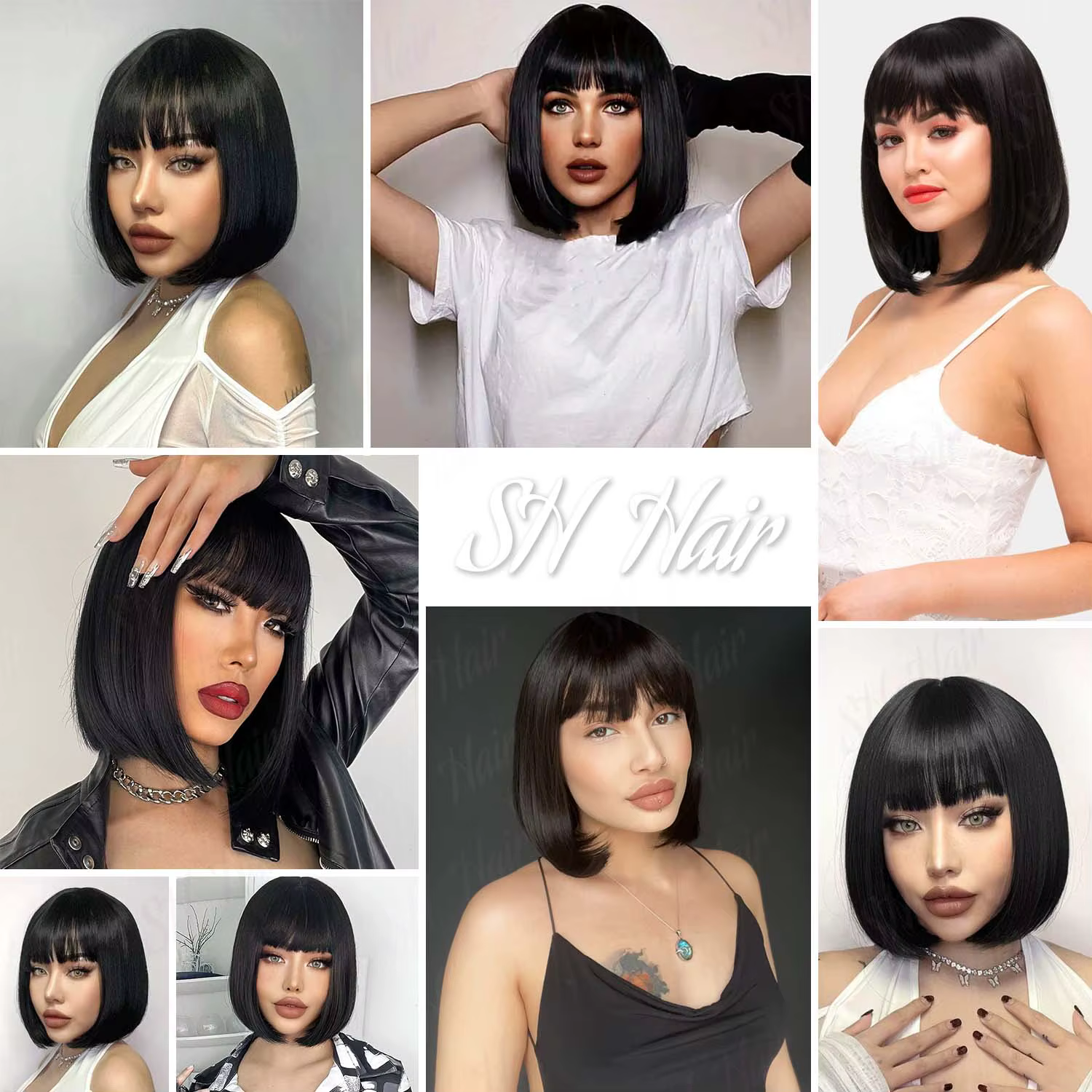 Perruques synthétiques noires Bob pour femmes