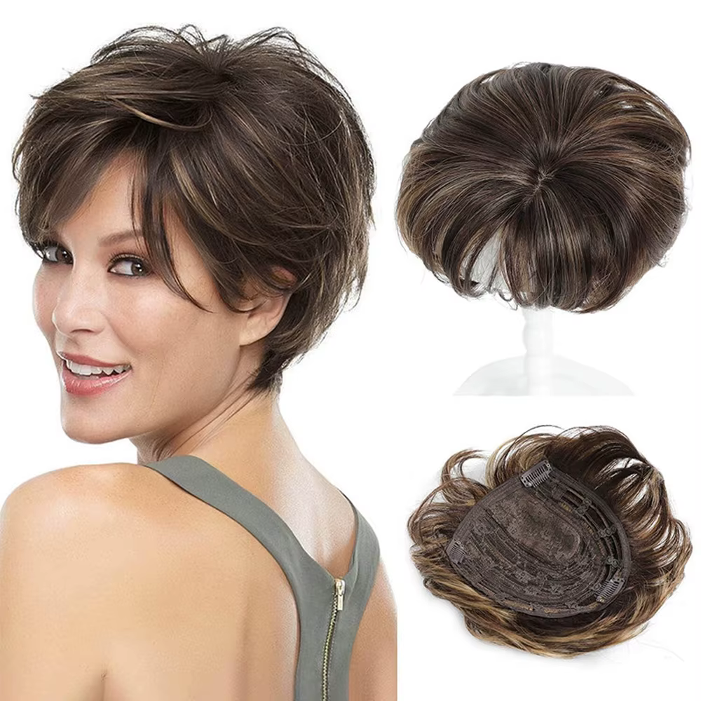 Extension capillaire synthétique courte bouclée noire/gris
