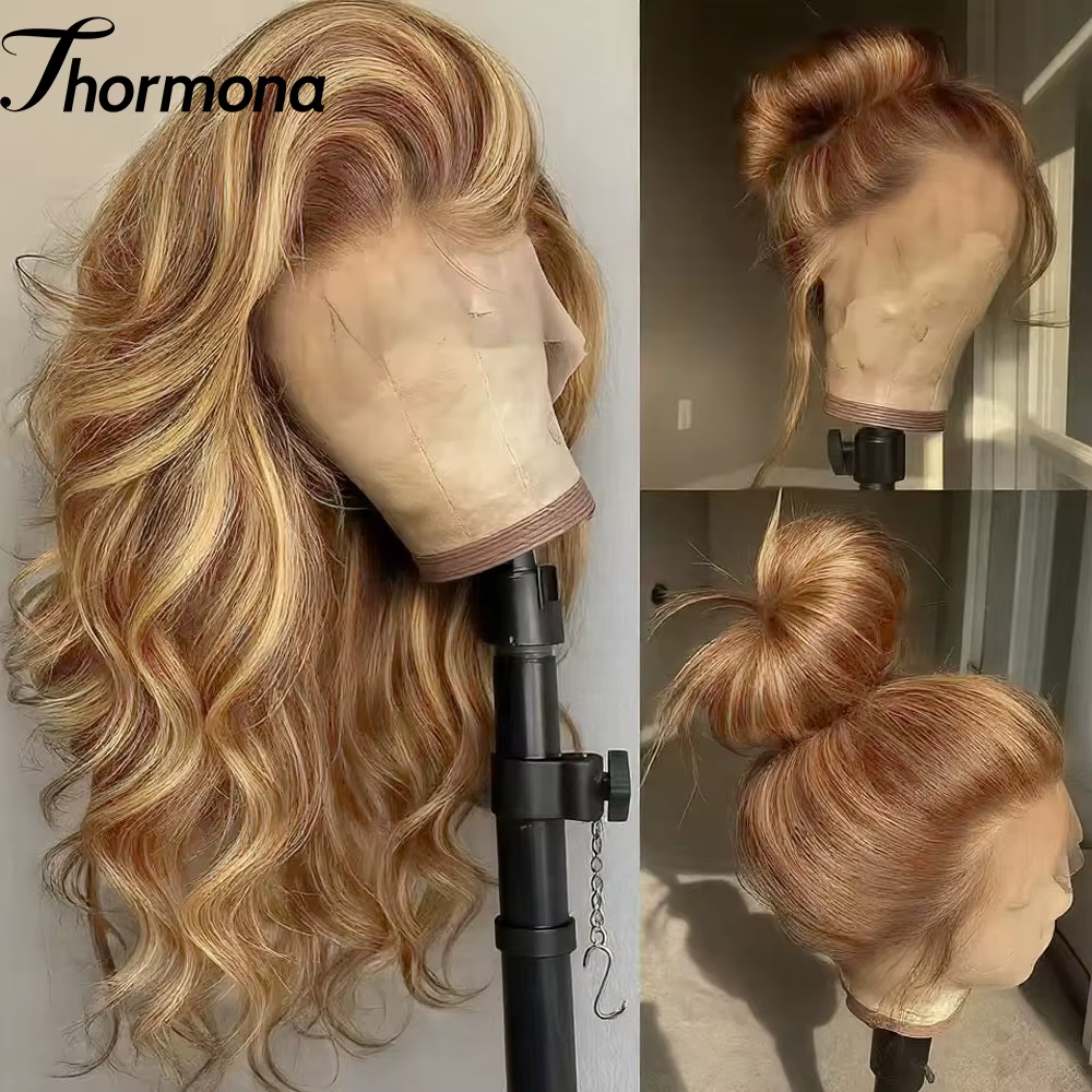 200% Balayage Blonde mettre en évidence 13x6 dentelle avant perruque vague de corps