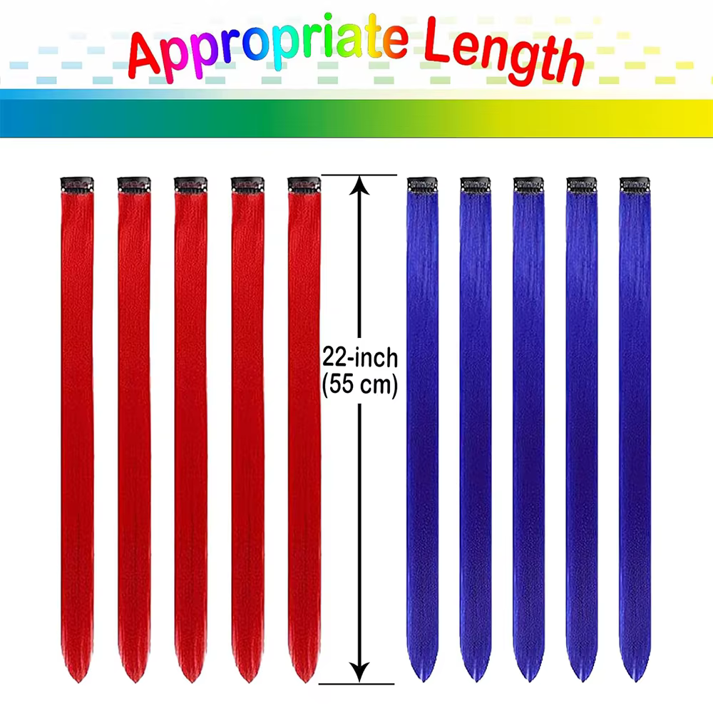 Extensions capillaires synthétiques à Clip rouge et bleu