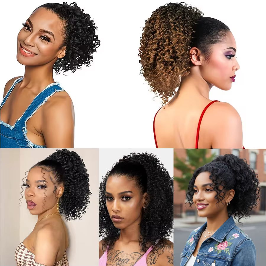 Queue de cheval courte bouclée afro pour femme