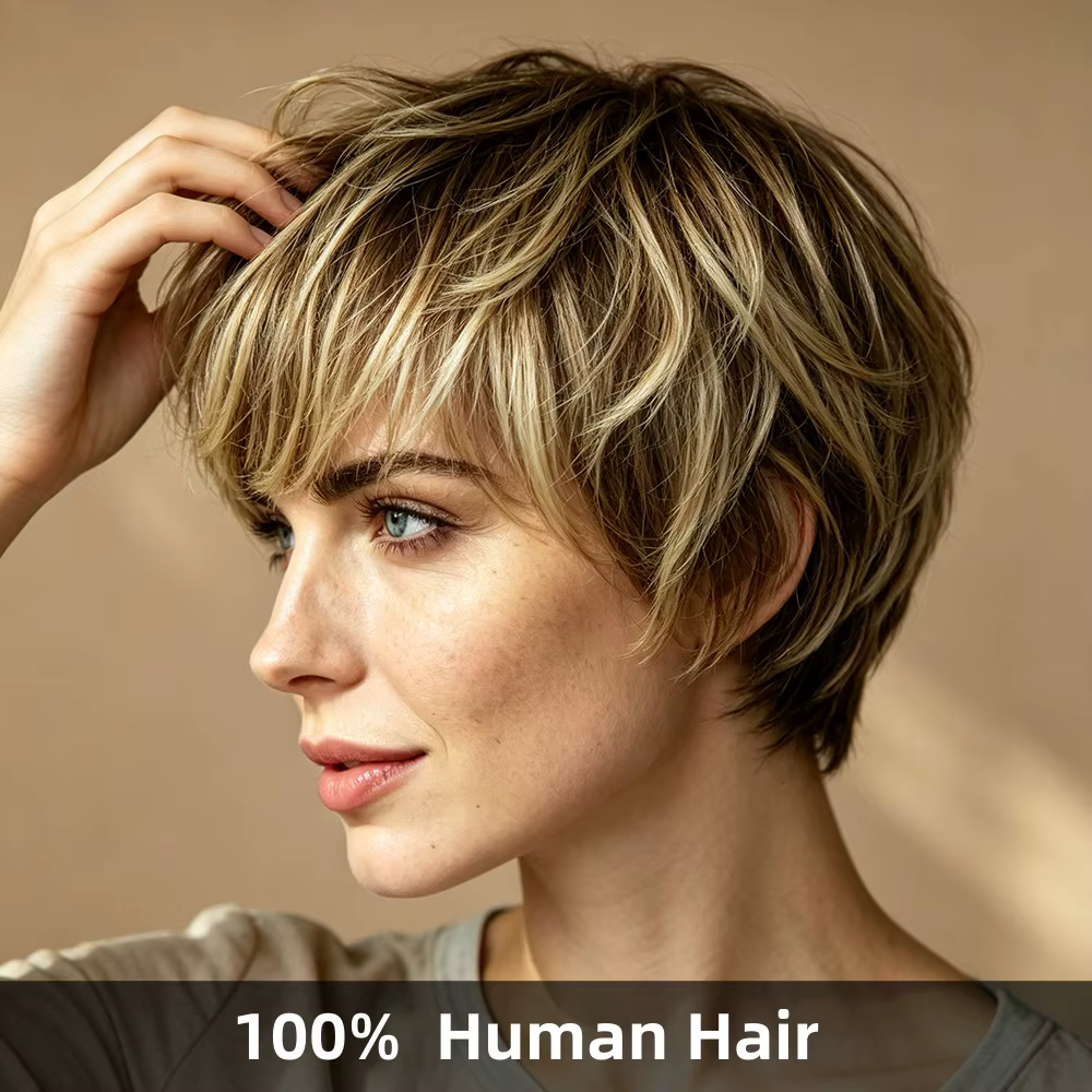 Perruque courte pour femme en cheveux naturels