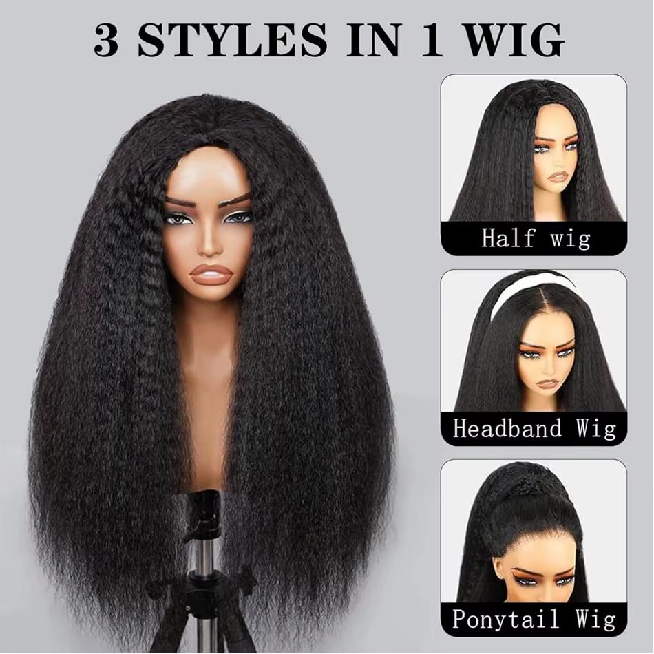 Demi-perruque 3 en 1 en cheveux humains avec cordon de serrage