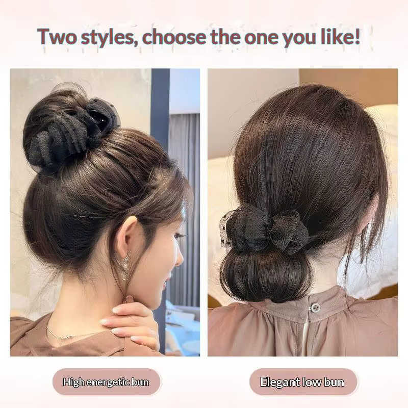 Chignon synthétique à clipser avec décoration en tulle