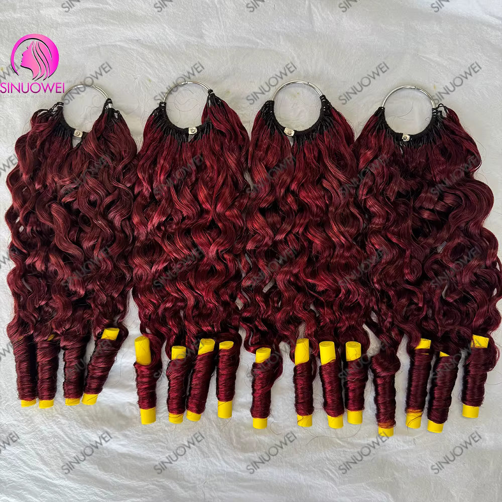 # Extensions de cheveux humains Remy bouclés à la kératine 99J Bourgogne Birmanie pour tresses au crochet sans nœuds pour femmes