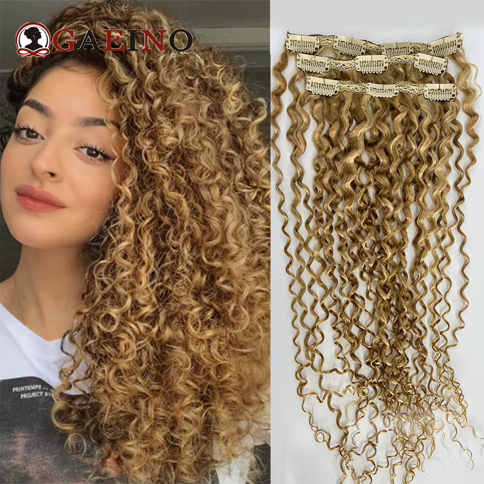 Extensions de cheveux humains crépus bouclés à clips