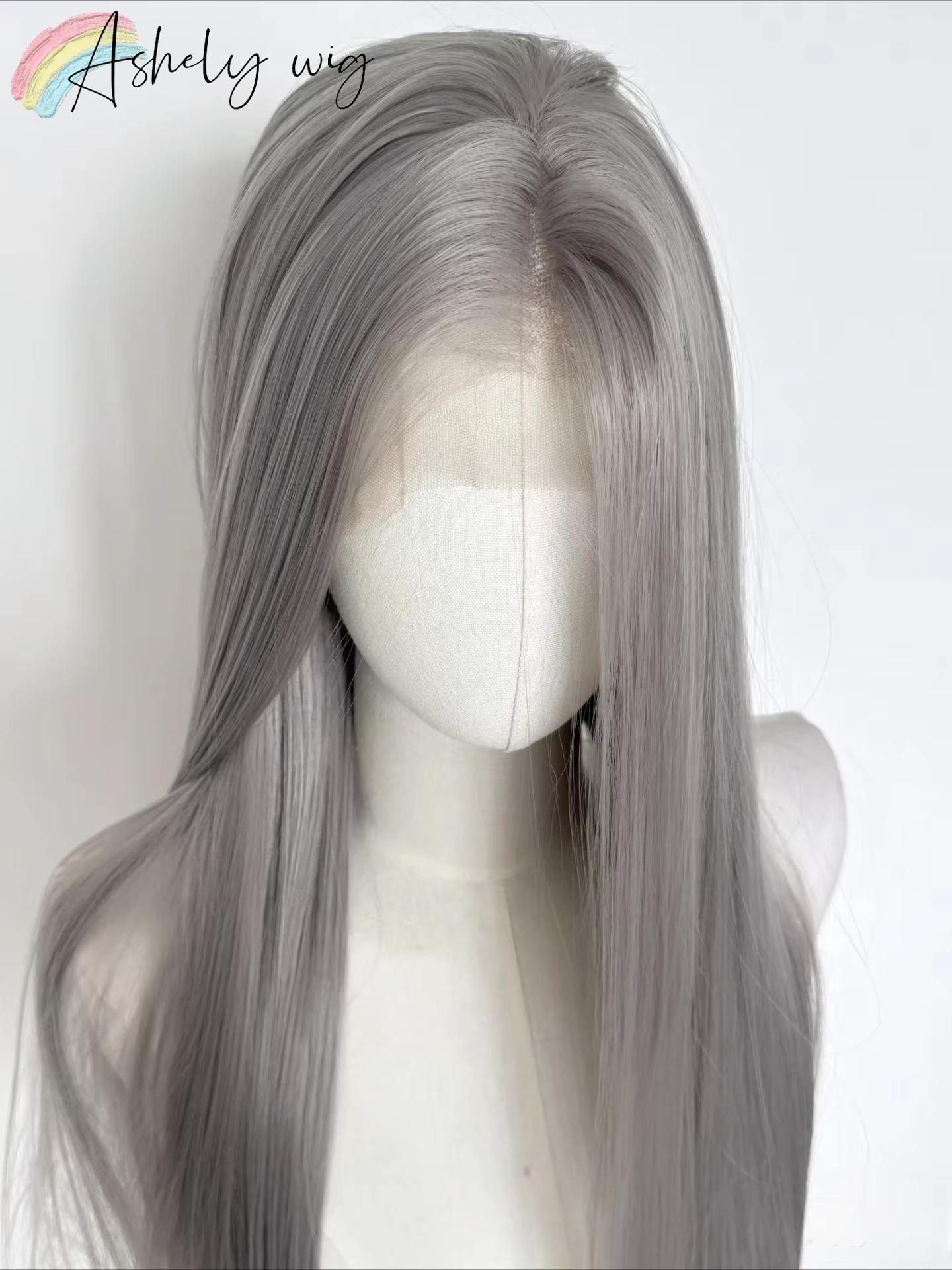 Perruque Lace Front Wig synthétique lisse grise 26 pouces
