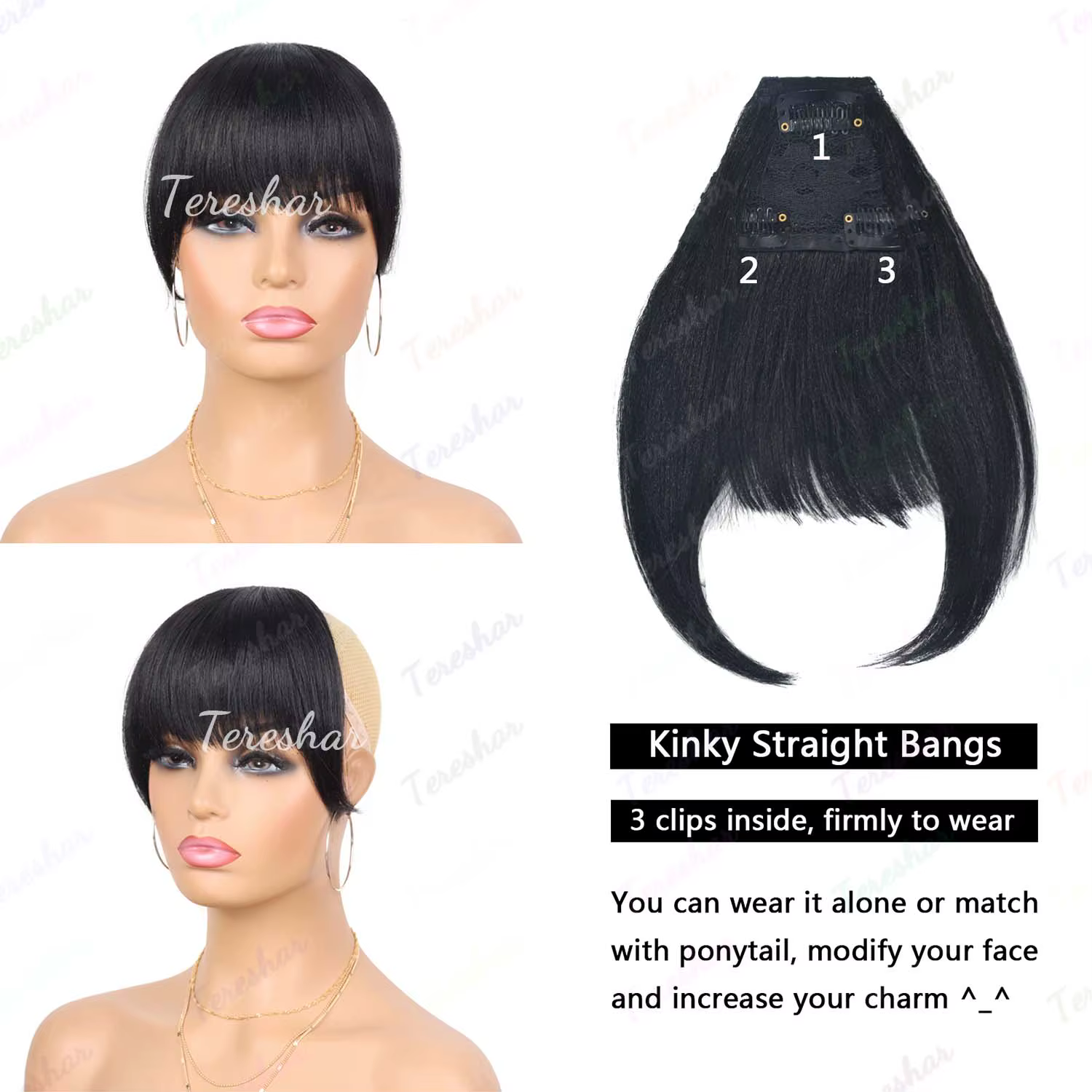 Extension de queue de cheval synthétique avec frange pour femmes noires Yaki cordon droit