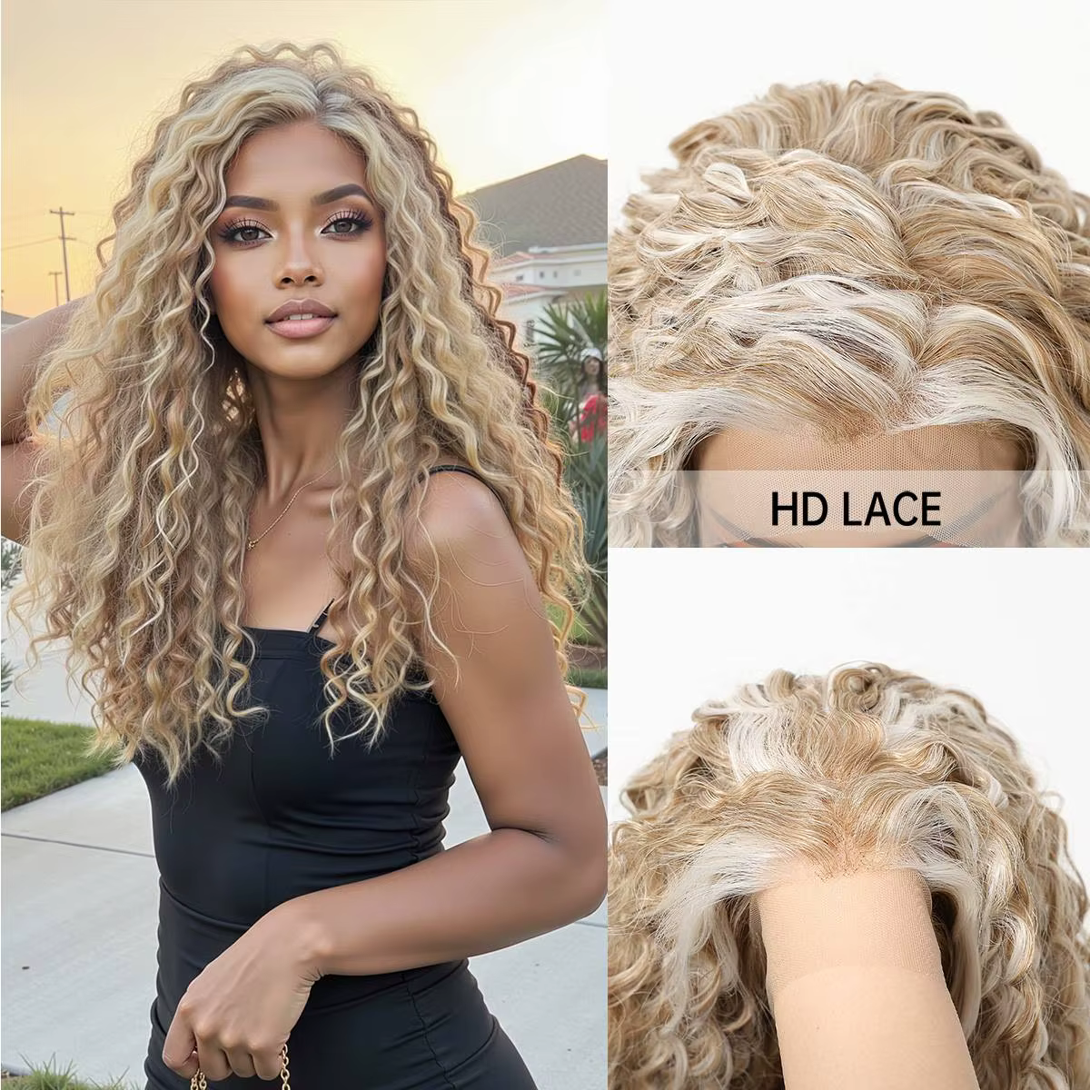 Perruque Lace Front Blonde Topshe HD 13x3.5 Cheveux Synthétiques Bouclés Profonds