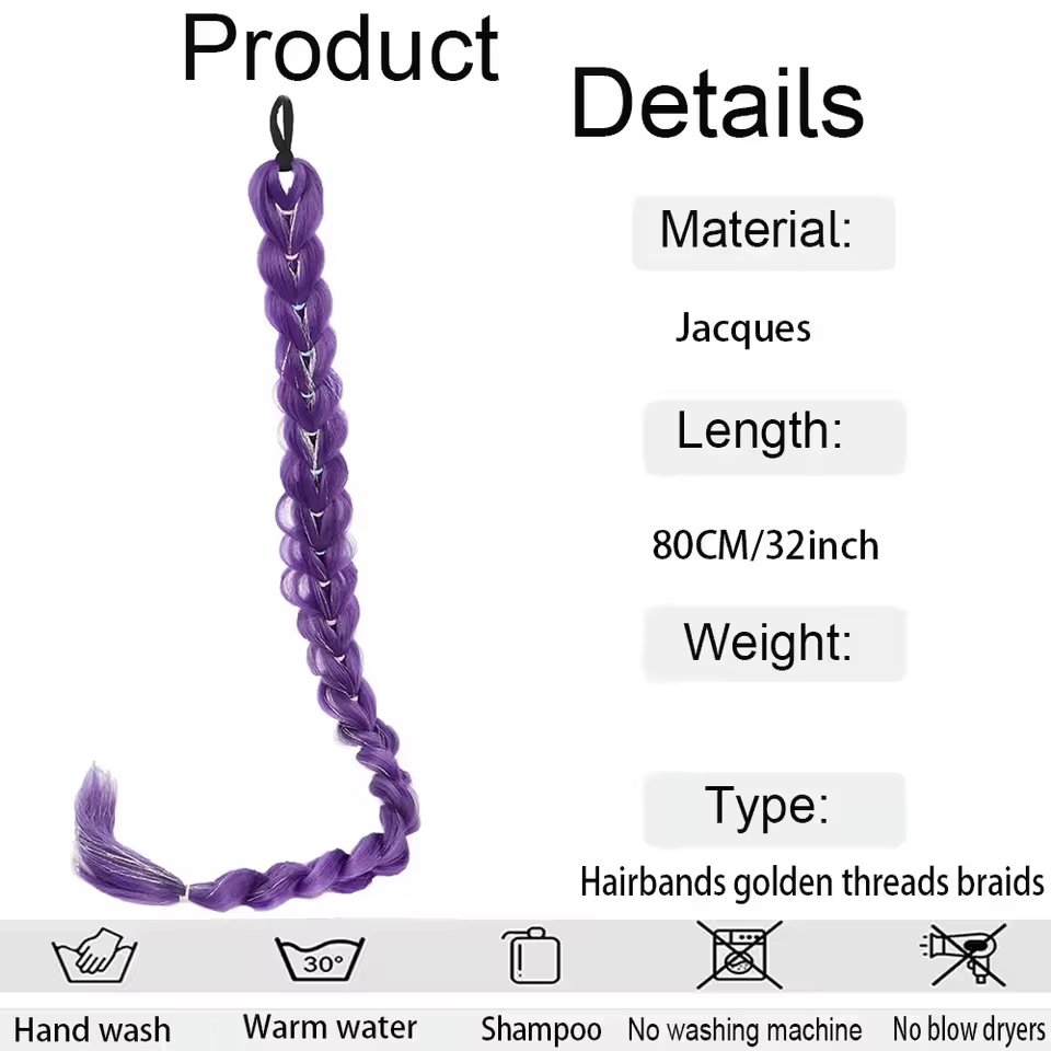Perruque tressée violette synthétique extra longue de 32 po | Métallique chatoyant | Postiche de costume de Noël pour