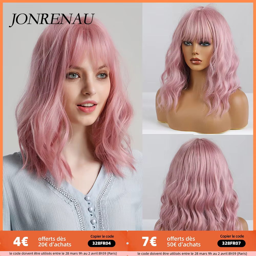 JONRENAU – perruque synthétique bouclée avec frange pour femmes