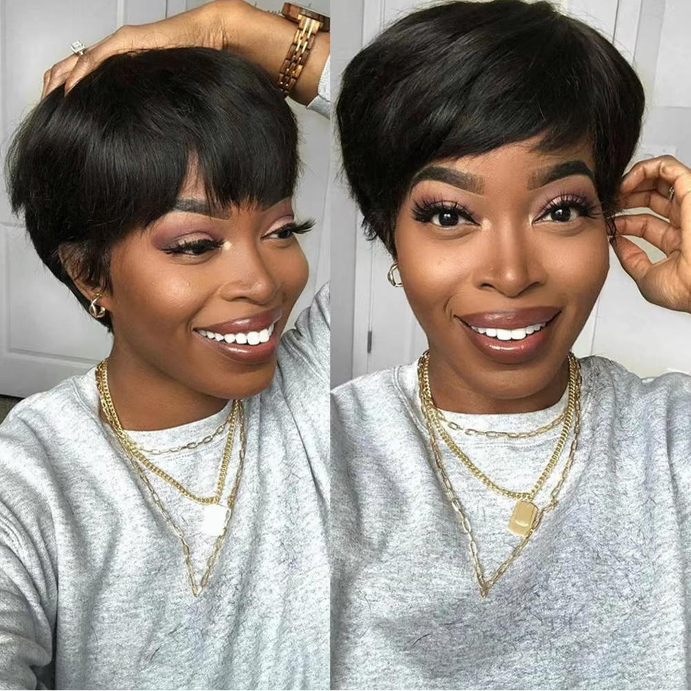 Perruques de cheveux humains courts coupe lutin droite perruque bresillienne pour les femmes noires