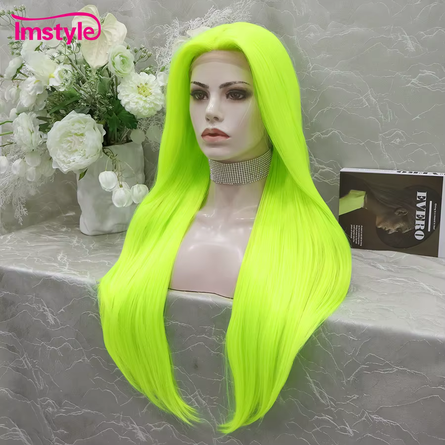 Imstyle – perruque longue verte fluorescente