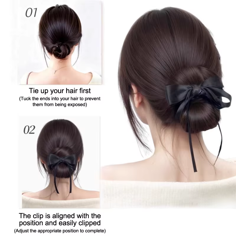 Postiche chignon en désordre Easy Updo ; Perruque droite à clipser pour femme ; Extension