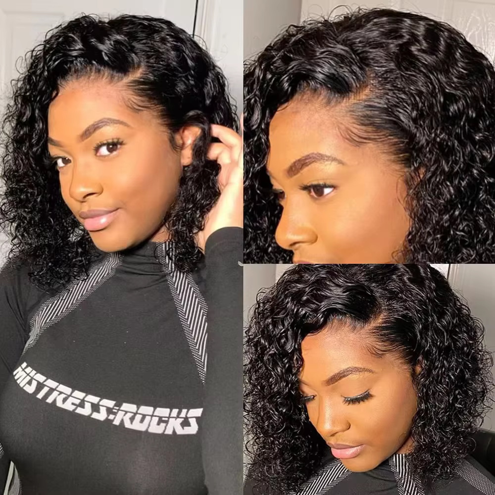 Cheveux brésiliens courts crépus bouclés paquets avec fermeture 100% non transformés Extension de trame