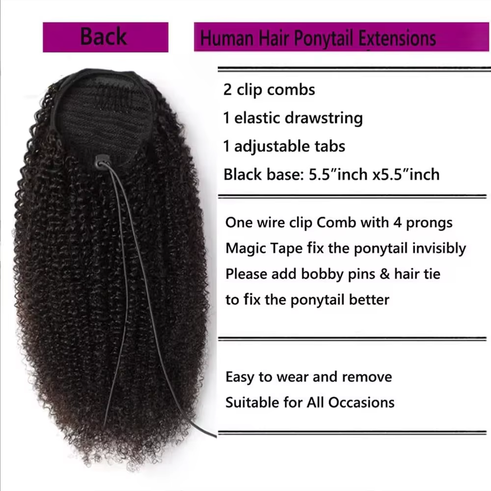 Extensions de cheveux humains crépus bouclés mongols 10-24 pouces pince queue de cheval Afro en cordon facile à porter
