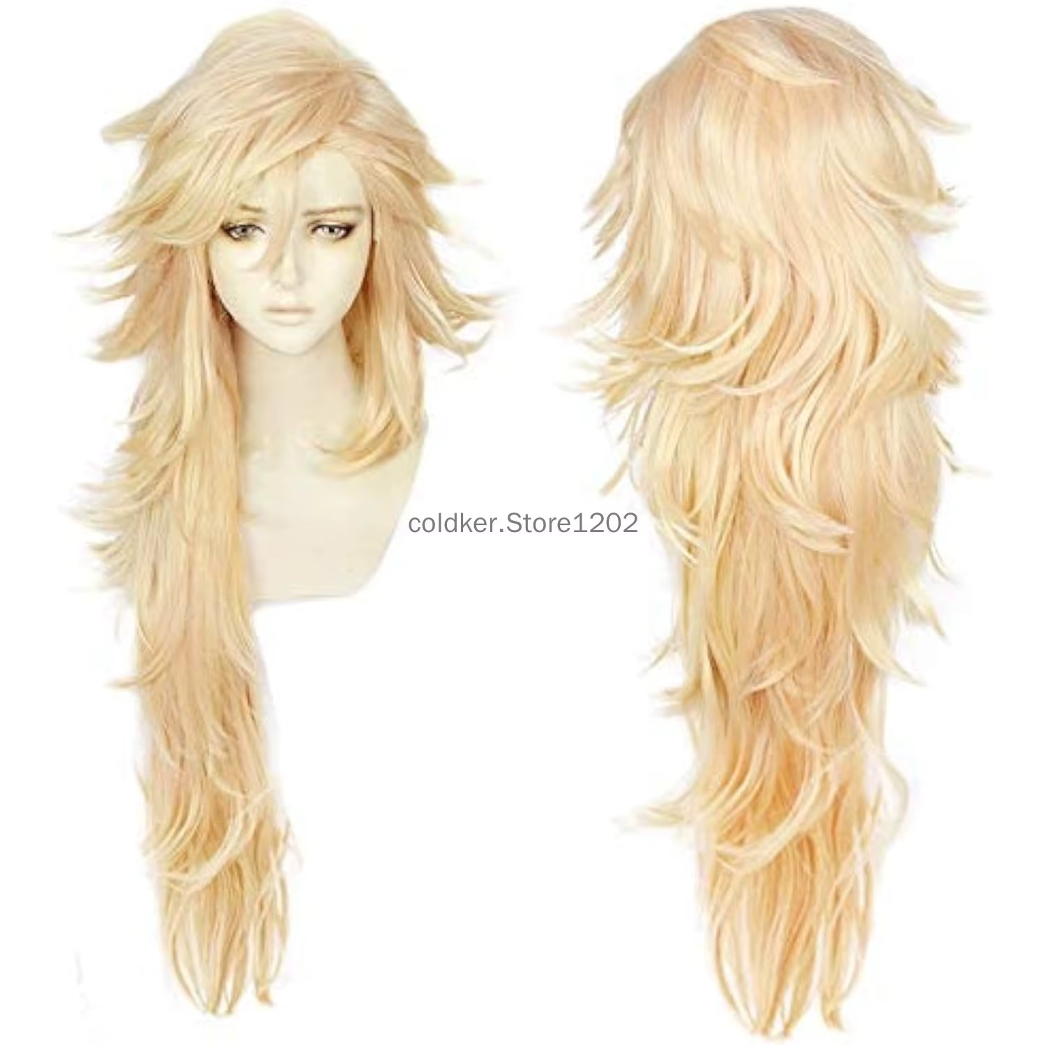 Perruque longue blonde Douma avec frange pour hommes et femmes