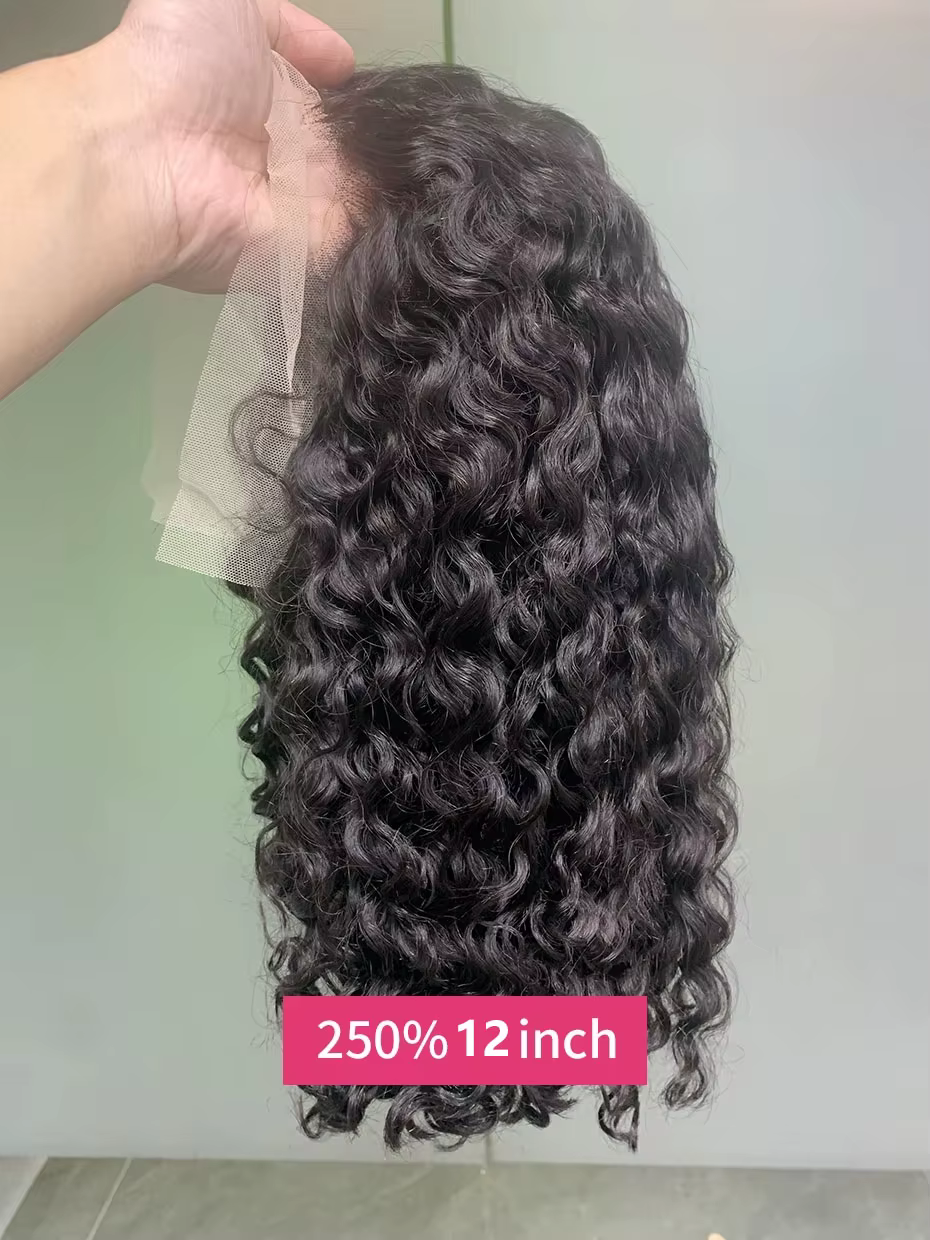 Réel 250 densité 13x4 court Bob humide et ondulé perruque de cheveux humains vietnamien brut Double dessiné haute