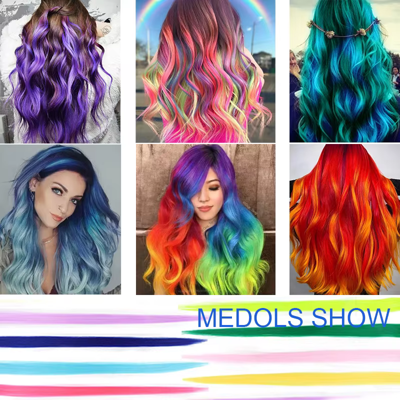 Extensions de cheveux synthétiques colorées à Clip Long de 22 pouces