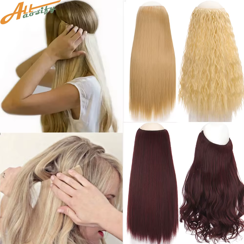 Allaosify Extensions de cheveux synthétiques 24 "fil Invisible sans pince dans