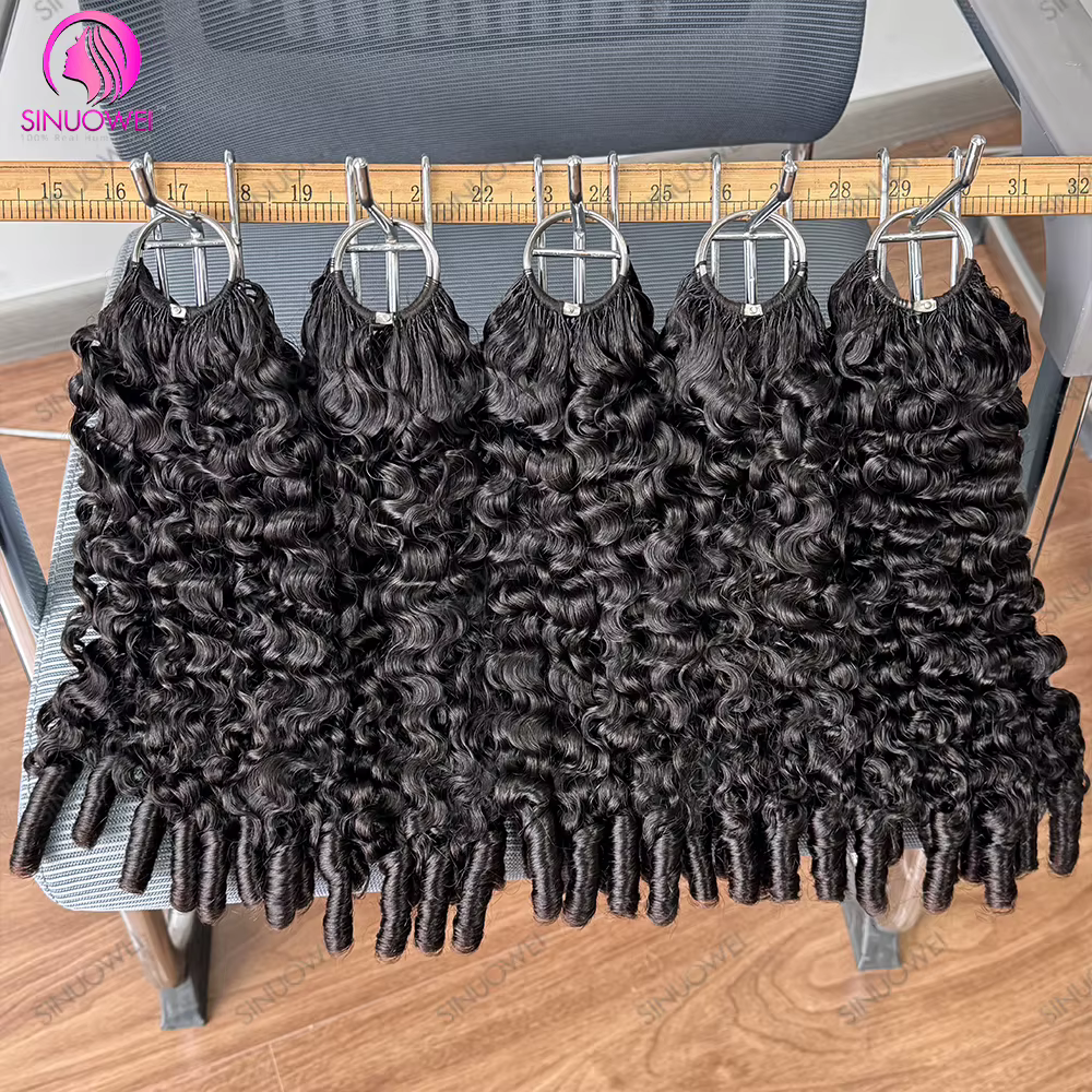 de au cheveux huains, type plume, 12A, bouclés , noir naturel, pré-séparées