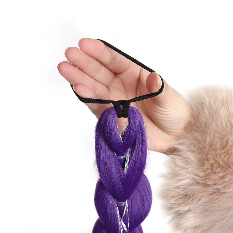 32 pouces tressé violet cheveux queue de cheval avec guirlandes perruque Super longues Extensions brillant