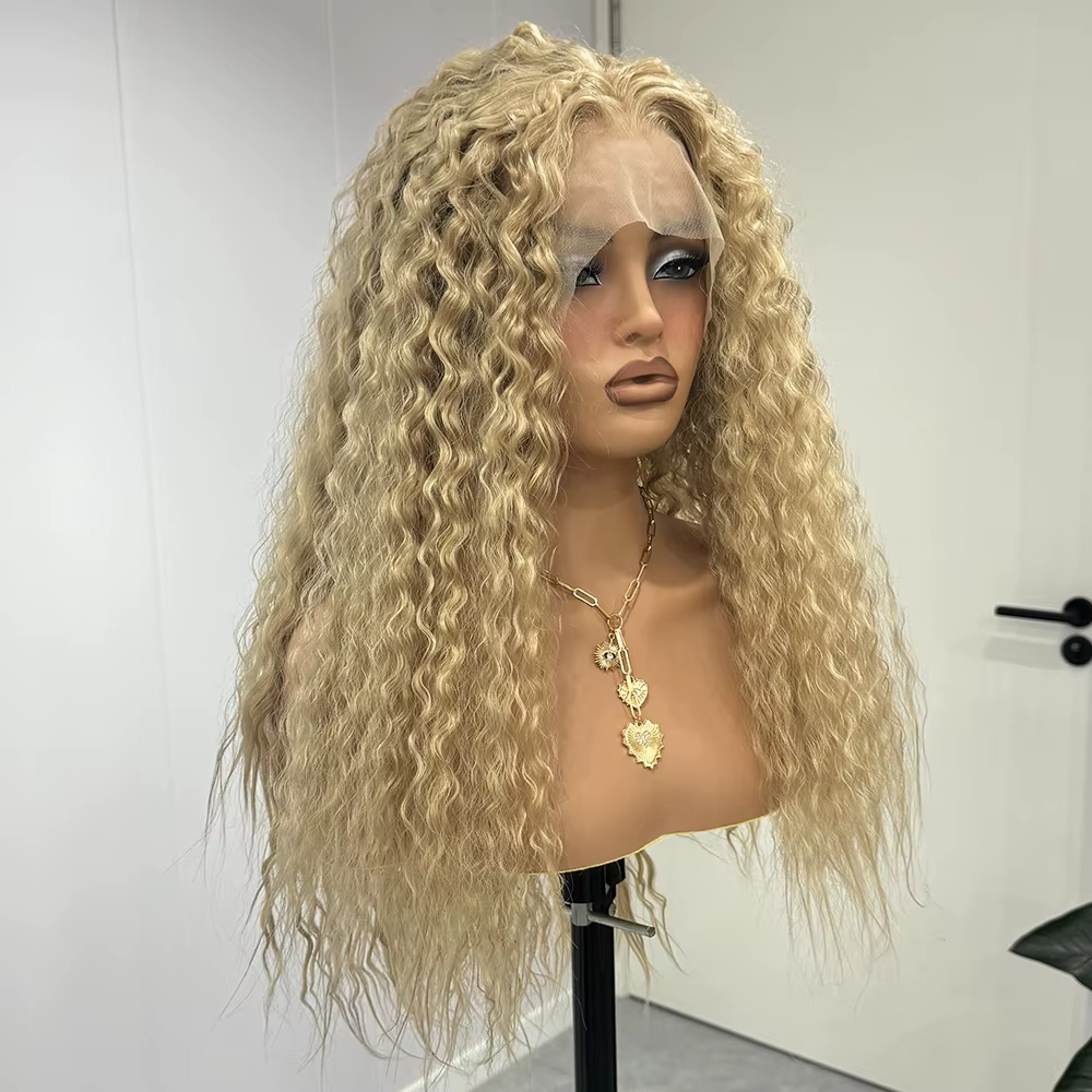 Perruque Lace Front Wig synthétique bouclée Blonde longue
