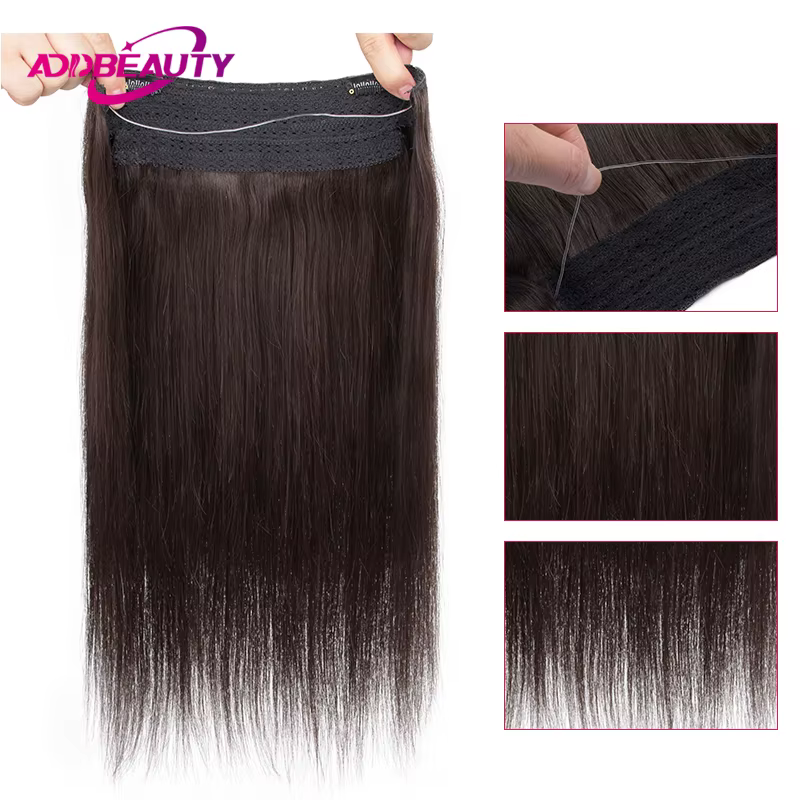 Extensions de cheveux à fil invisible avec bandeau transparent, taille réglable, clips sécurisés amovibles dans un postiche secrète droite