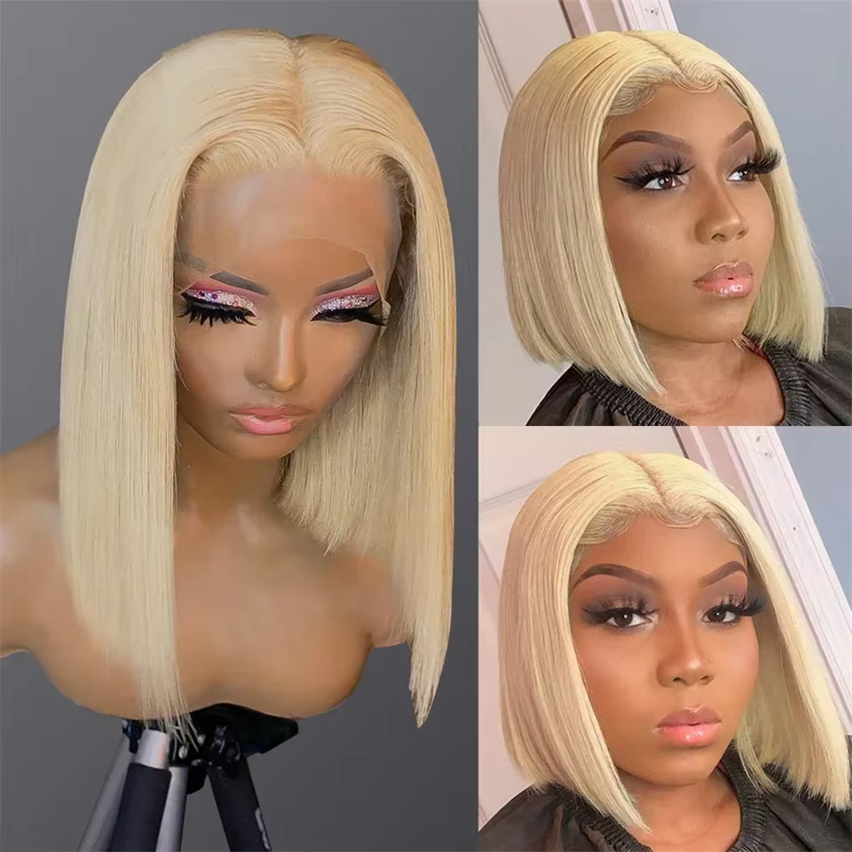 Pour les femmes noires 180% densité 613 Blonde Bob perruque HD perruques cheveux humains Remy brésilien pas cher 13x4