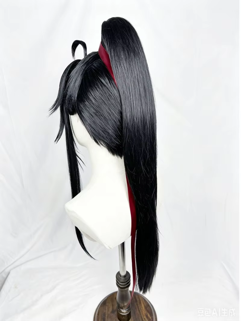 Wei wuxian style perruque grand maître de la culture démoniaque MDZS Lan Wangji noir longue queue de cheval coiffure personnalisé perruques accessoires