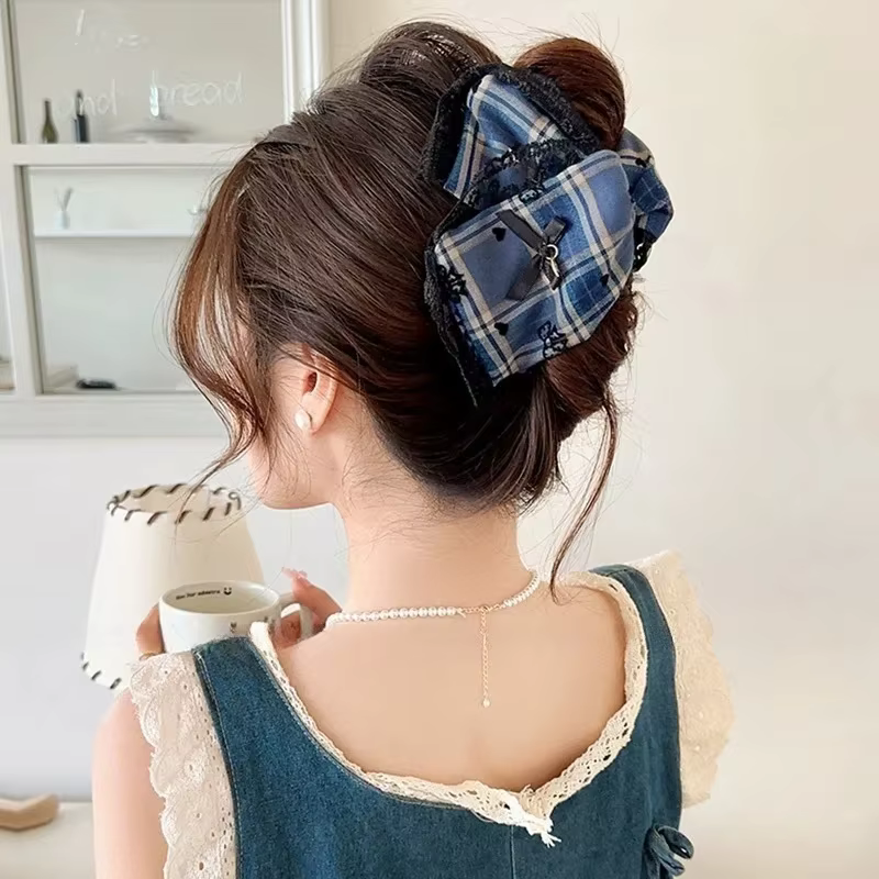 Pince à cheveux nœud écossais pour femme
