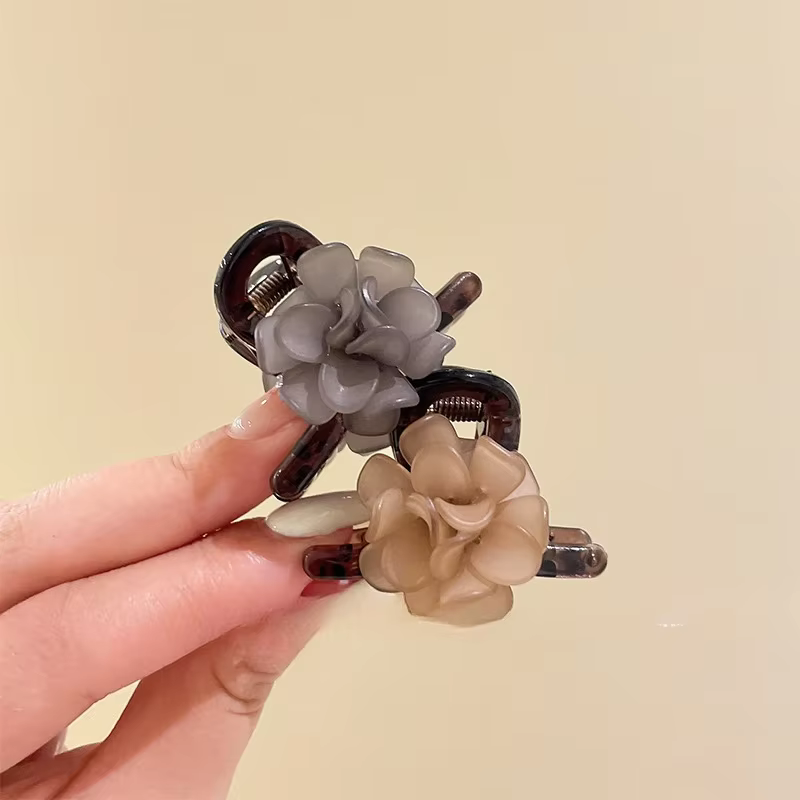 Petites pinces à cheveux camélia en acrylique pour femmes et filles