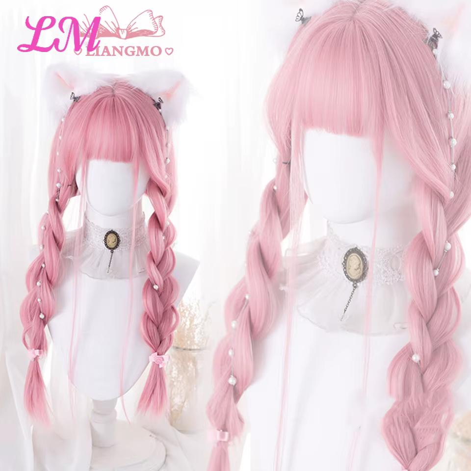 LM – perruque de Cosplay synthétique lisse avec frange