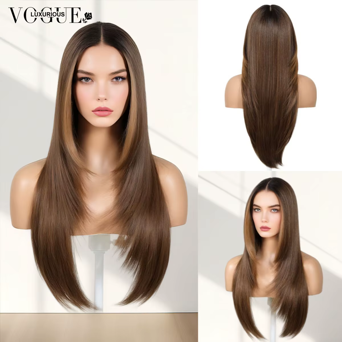 LUX VOGUE – perruque de plage couleur Balayage marron chocolat