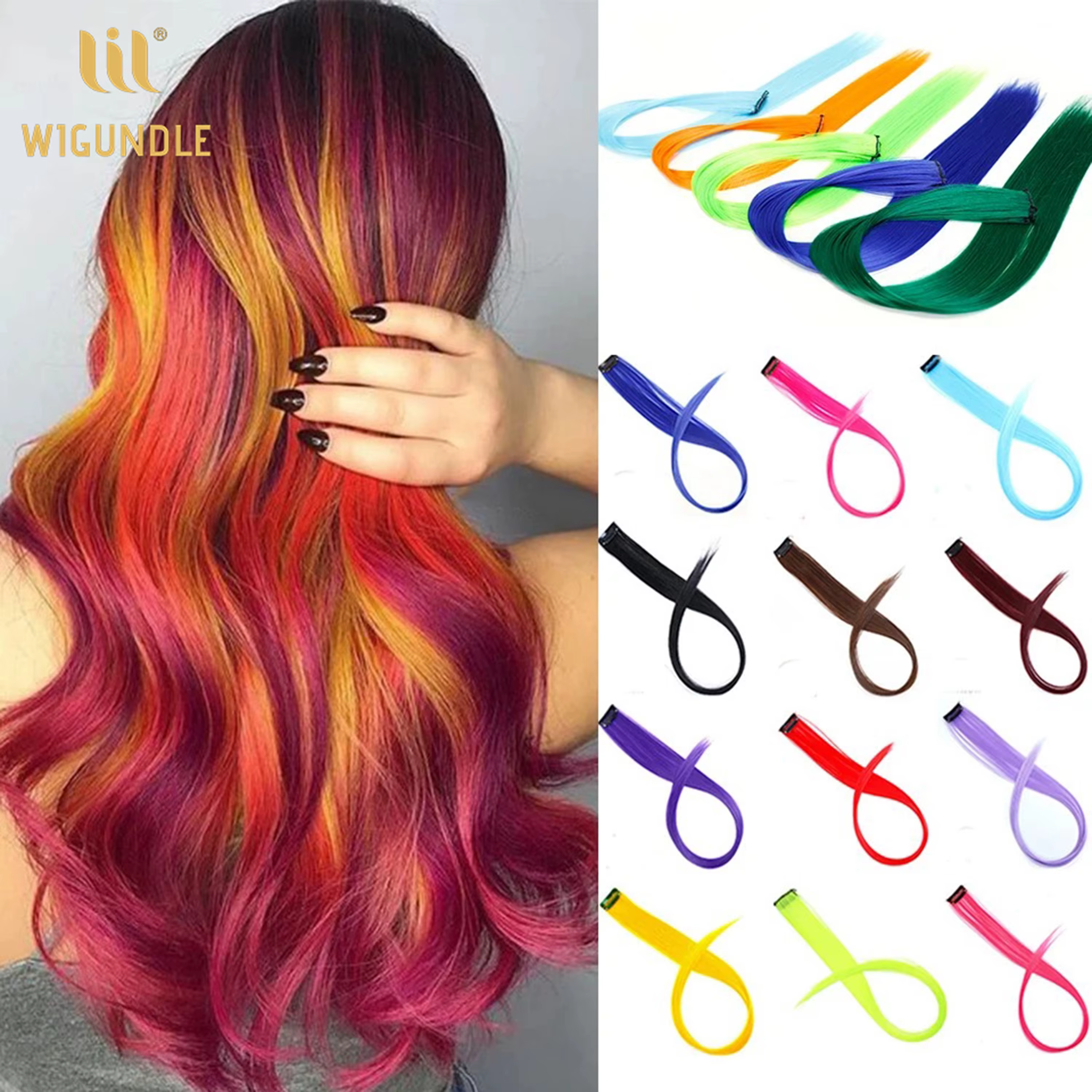 Extensions de cheveux synthétiques lisses de 22 pouces de long