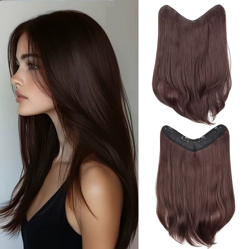 Extensions capillaires synthétiques longues et lisses en forme de V