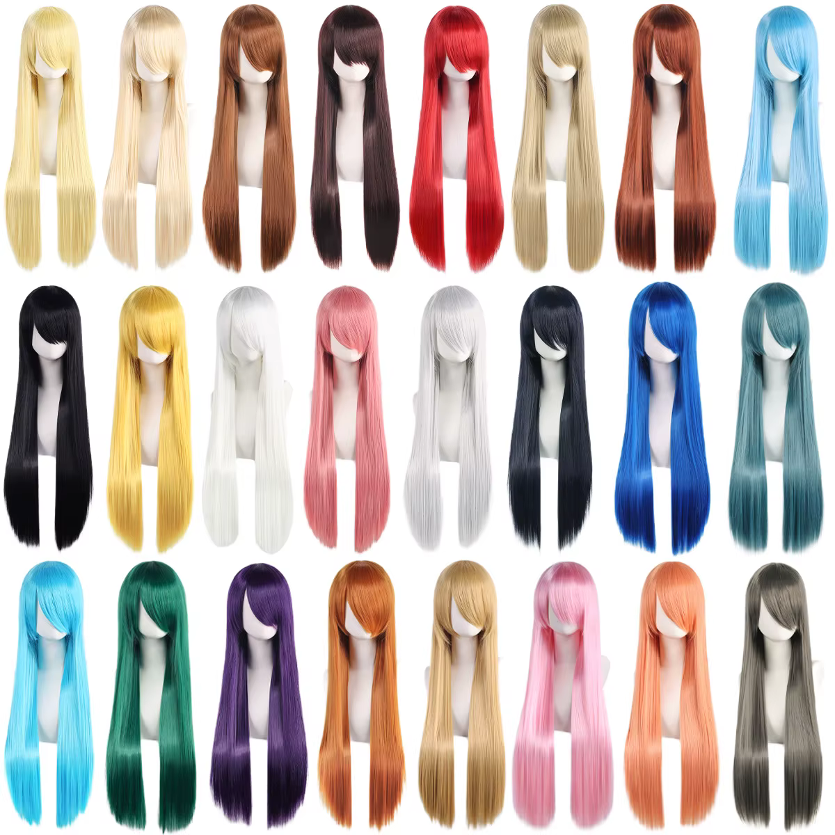 Perruques de Cosplay synthétiques blanches violettes de 80cm de Long
