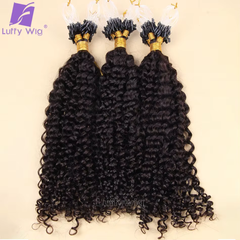 Extensions de Cheveux Humains Bouclés Microlink pour Femme Noire