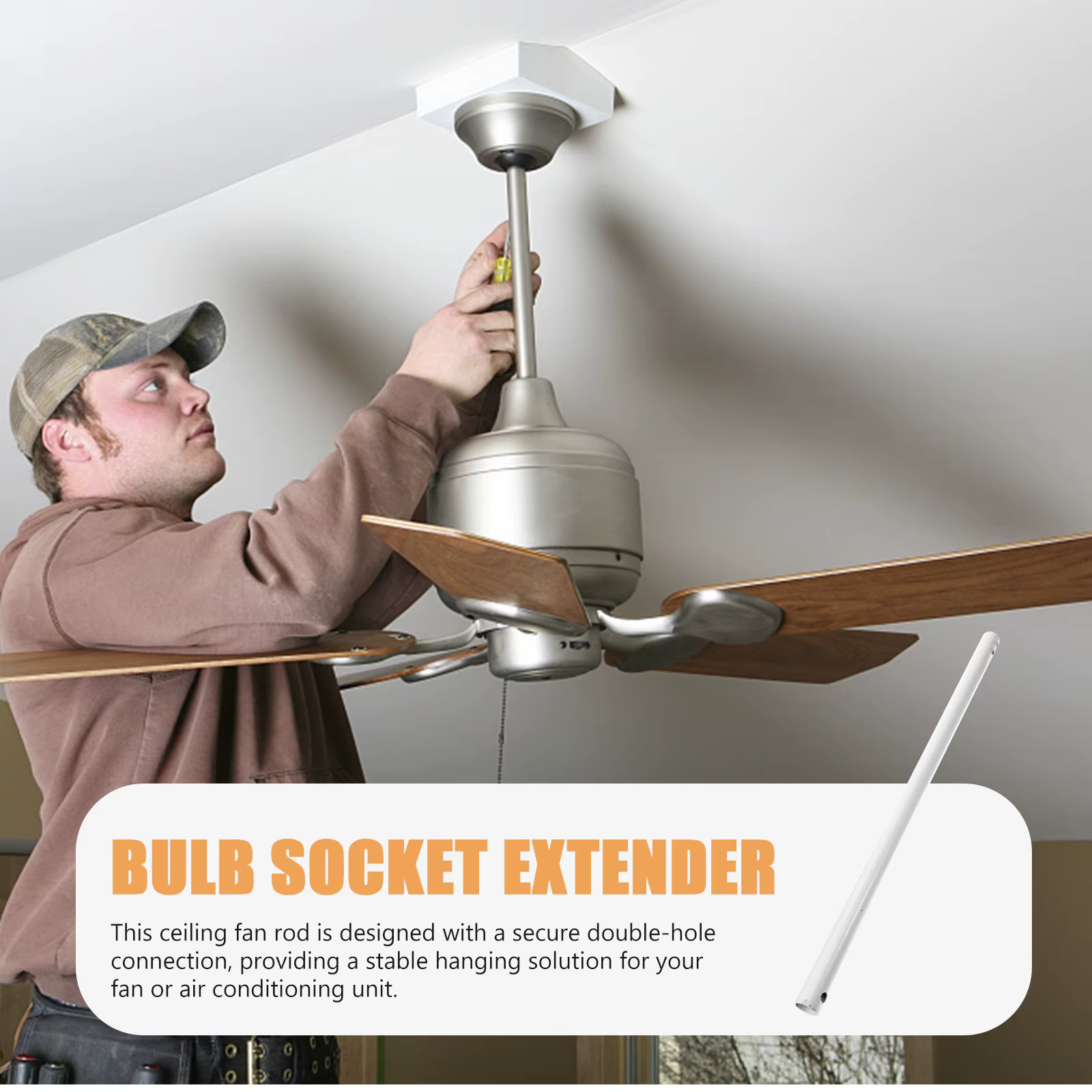 Tige d'extension de ventilateur de plafond de 50 cm, en fer robuste, pour ventilateurs de plafond universels et climatiseurs, connexion sécurisée à double trou
