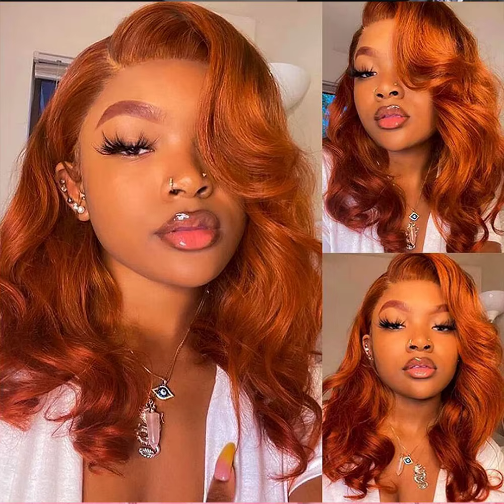 Perruque de gingembre cheveux humains Orange vague de corps Bob