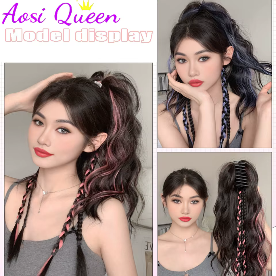 AOSI synthétique pince à griffes queue de cheval Extensions de cheveux court bouclés queue naturelle faux cheveux pour les femmes queue de cheval mettre en évidence la poudre