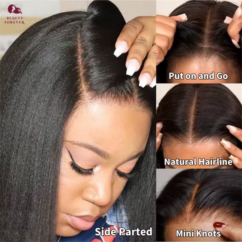 Beauty Forever 7x5 Bye Bye KNOTS sans colle BOB dentelle avant perruque Yaki droite porter Go court Bob