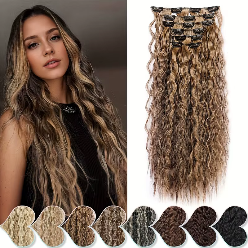 Extensions de cheveux synthétiques longs et bouclés de 22 pouces