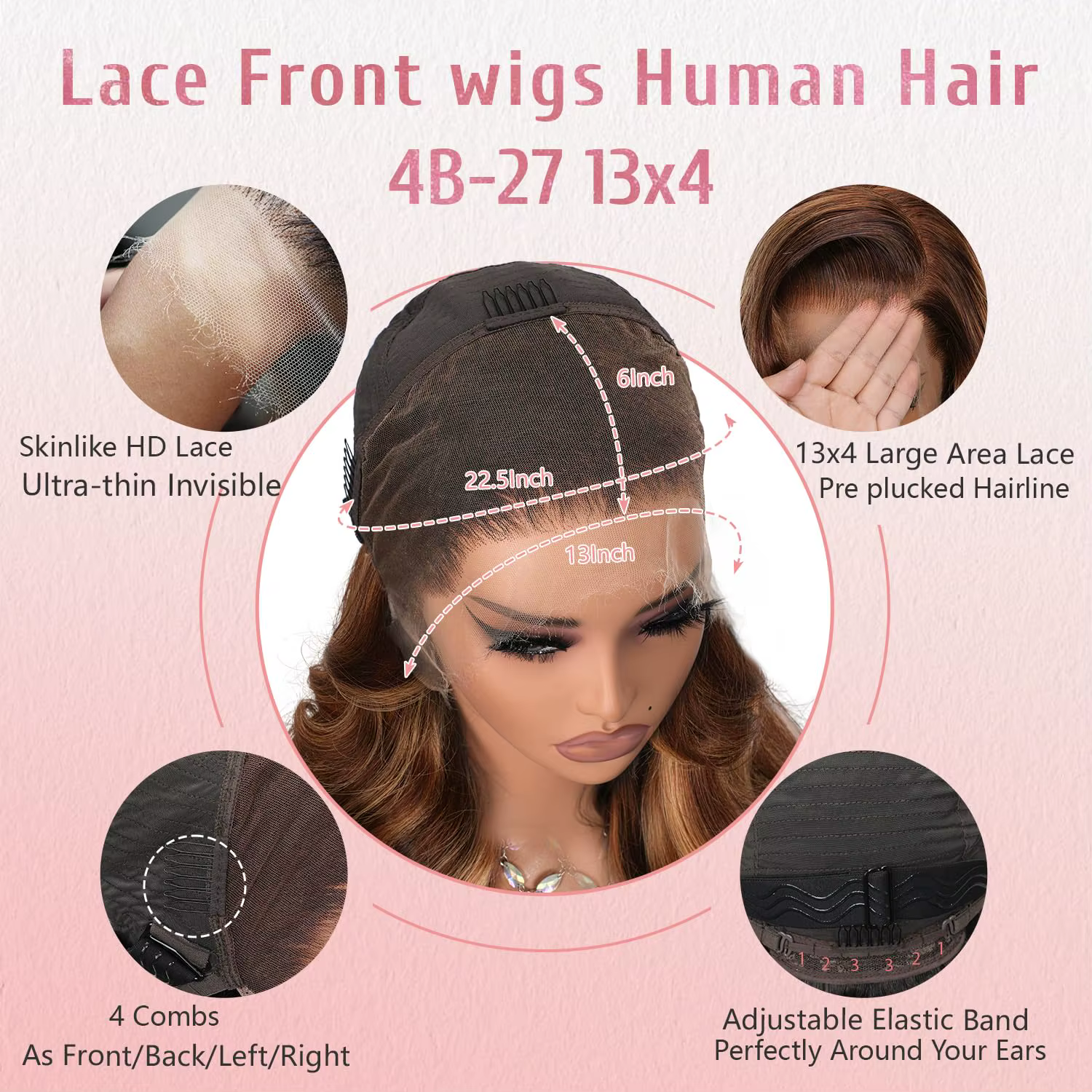 Perruque en cheveux humains de couleur blonde ombrée P4/27