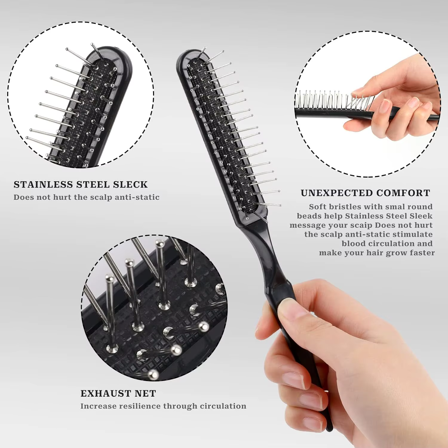 Paquet de 5 brosses à perruque synthétiques-brosse métallique à 3 rangées