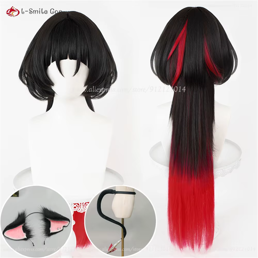 Jane Doe Cosplay perruque 70 cm noir rouge