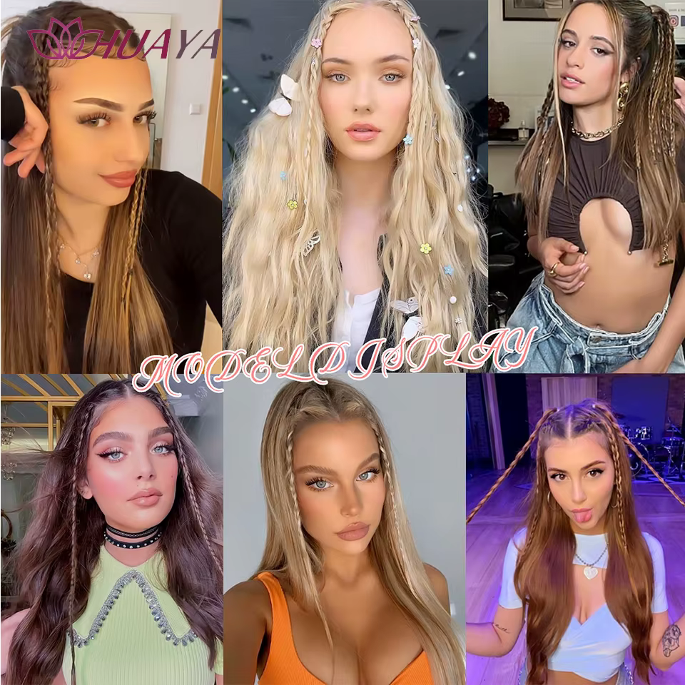 HUAYA-Tresses frontales à clipser avec 3 tresses sur chaque clip, 22 pouces de long, postiches synthétiques naturelles et douces pour Gi