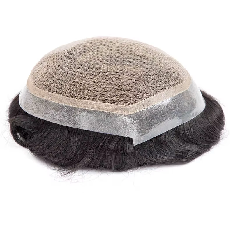 Toupet hommes australie-Double couche mâle prothèse de cheveux respirant dentelle et Pu Base homme perruque 6 "naturel